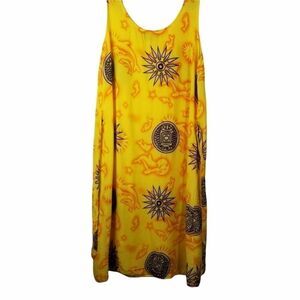 100%RAYON YELLOW SUMMER DRESS WITH DOLPHINS. SZ M.